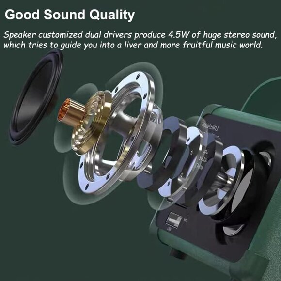 Retro Bluetooth Speaker, Portable Wireless Speaker with Crystal Clear Stereo Sou - Picture 4 of 9